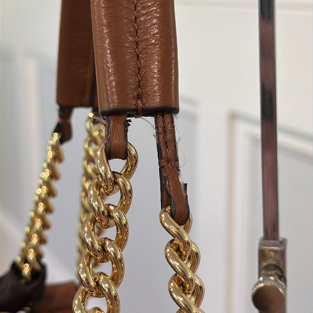 Michael Kors Bag  Brown Pebbled Leather Hobo Bag with Gold Studs and Gold Chain - Picture 16 of 17